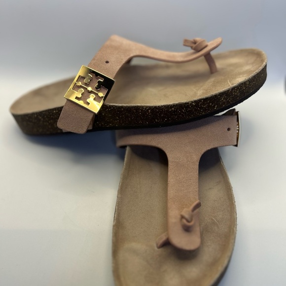 Tory Burch Mellow Strap Leather and Gold Cork Sandals Size 8 - Picture 2 of 5